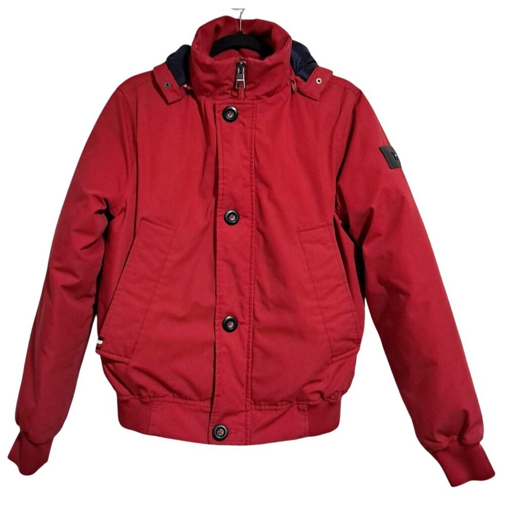 Tommy Hilfiger Mens Red Hooded Bomber Jacket Size S Quilted Insulated Water-Resi